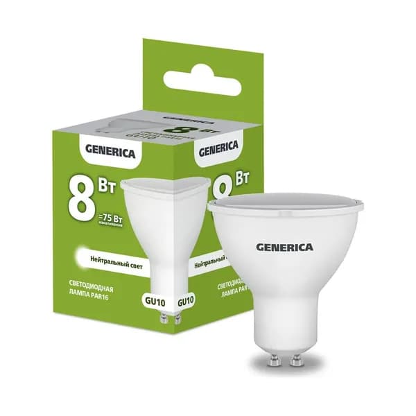 Светодиодная лампа GENERICA PAR16 софит 8Вт 230В 4000К GU10 LL-PAR16-08-230-40-GU10-G