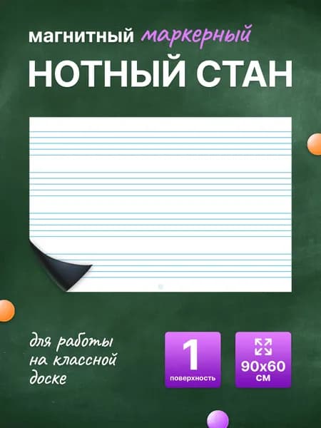 Разлиновка магнитная для школьной доски нотный стан 90х60 см. WellKit