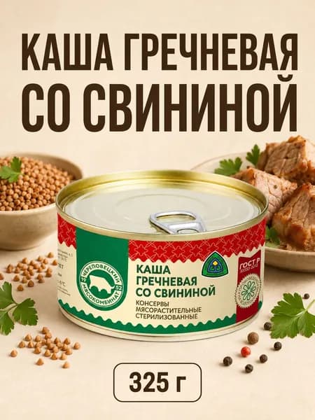 Череповецкий мясокомбинат Каша гречневая со свининой 325 грамм, 4 банки