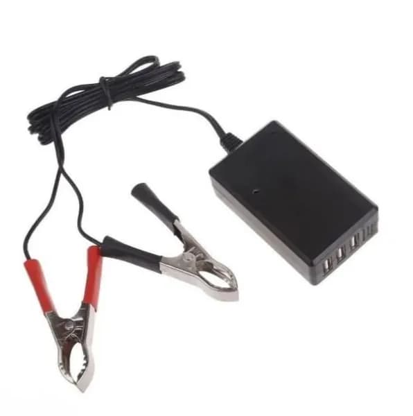 Адаптер питания 12V с зажимом для аккумулятора и USB-зарядкой для телефона, 4 порта