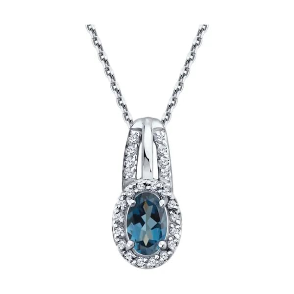 Подвеска из белого золота DIAMANT-ONLINE с фианитом и Лондон топазом 585 пробы