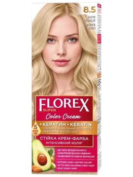 Краска для волос Florex-Super КЕРАТИН 8.5 Белое солнце
