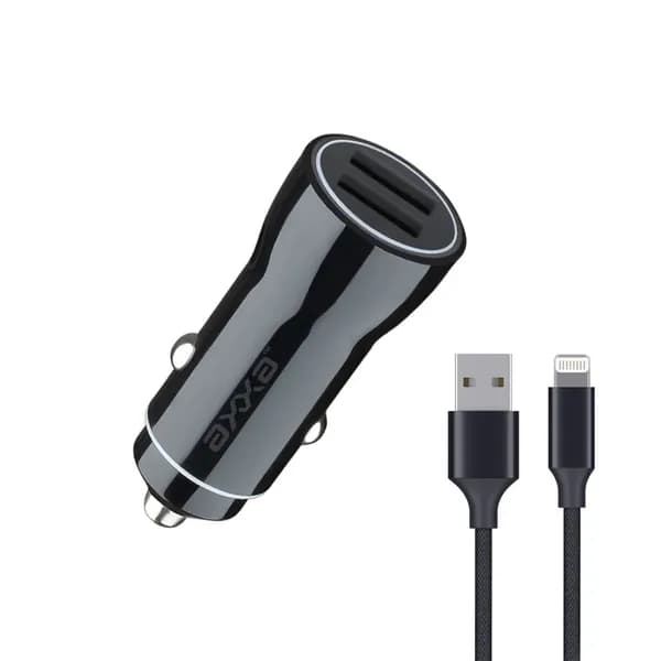Автомобильное зарядное устройство 2хUSB 2.4А с кабелем Lightning, длина 1 м, черный, АХХА