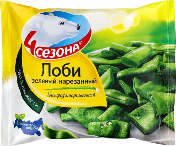 Лоби замороженный 4 СЕЗОНА зеленый нарезанный, 400г.