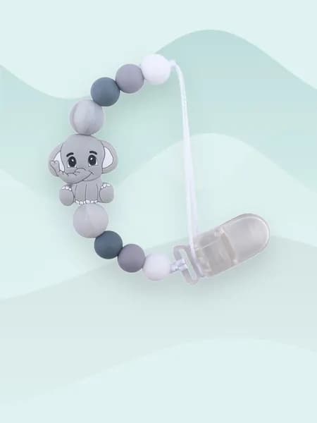 Силиконовая цепочка для пустышки с животными, Серый