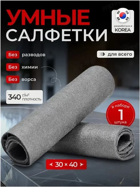 Салфетки для уборки для дома, серые, 30см х 40см см, 1 шт.