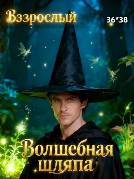 Шляпа ведьмы Черная оксфордская ткань Костюм для Хэллоуина и тематических вечеринок