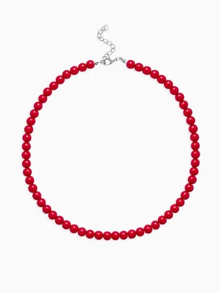 Красные бусы, нить, шар №8, L 43 см