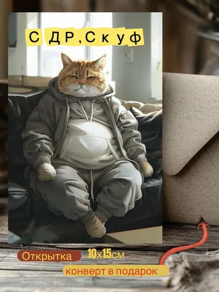 Открытка С ДР, Cкуф с котом