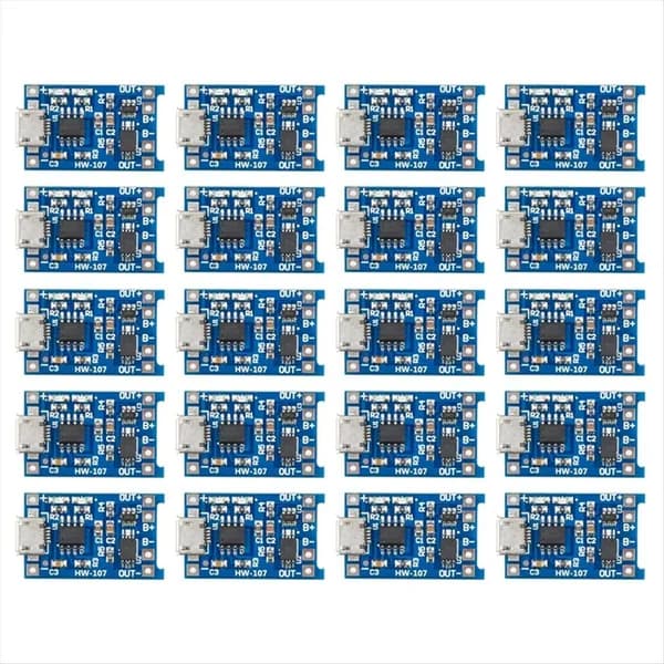 Модуль зарядного устройства TP4056 5V 1A Micro-USB для аккумуляторов 18650, с защитой, комплект 20 шт.