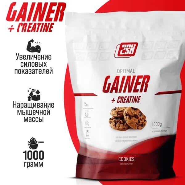 Гейнер для набора массы с добавлением креатина 2SN Gainer + Creatine высококалорийный коктейль 1000 г (Печенье)