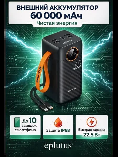Внешний аккумулятор пауэрбанк для телефона 60000