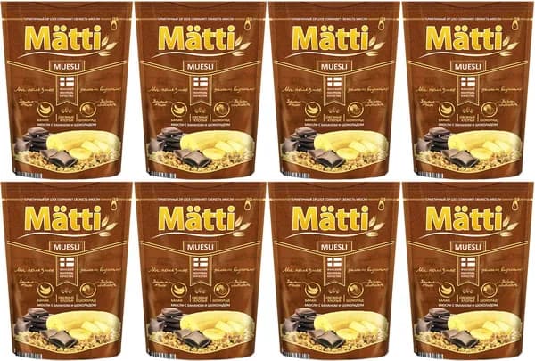 Мюсли Matti овсяные хрустящие гранола с бананом и шоколадом, комплект: 8 упаковок по 250 г