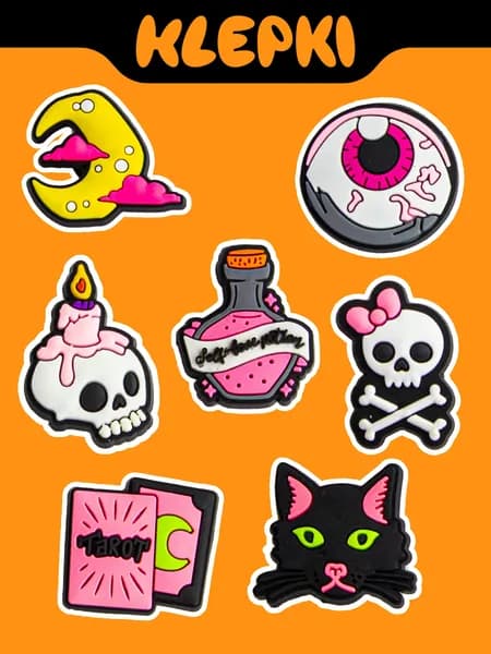 KLEPKI HALLOWEEN, Хэллоуин Джибитсы для crocs, сабо, набор 7шт, джиббитсы для крокс