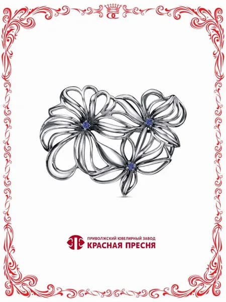 Серебряная брошь Цветы с искусственной шпинелью Б13815830-4