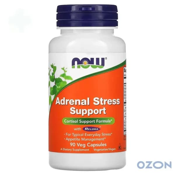 NOW Foods, Adrenal Stress Support (бывш. Super Cortisol Support), препарат для поддержания уровня кортизола, 90 растительных капсул
