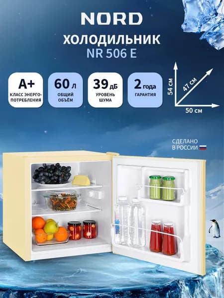 Мини-холодильник NORD NR 506 E однокамерный для дома, офиса и дачи, объем 60 л, высота 53,7 см, перенавешиваемая дверца, класс энергоэффективности А+, 39 дБ, бежевый