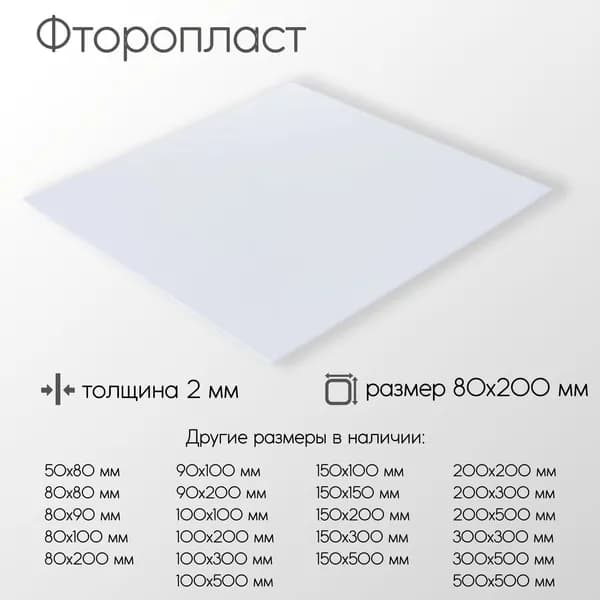 Фторопласт лист толщина 2 мм 2x80x200 мм