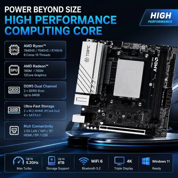 TOPC Мини-ПК (AMD Ryzen 9 7940HS, RAM Отсутствует, AMD Radeon, Windows), черный