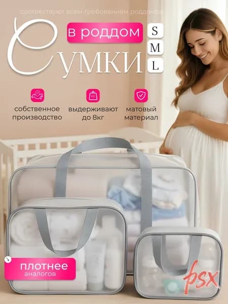 Сумки в роддом прозрачные для беременных набор 3 шт. без наполнения для мамы и малыша