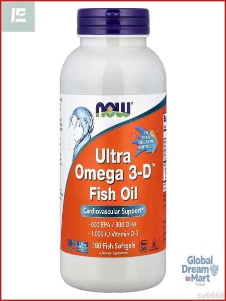 NOW Foods, Ultra Omega 3-D Рыбий жир, 600 EPA/300 DHA, Fish Oil, 180 софтгелей