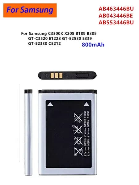 1шт Аккумулятор AB463446BU для Samsung C3300K X208 B189 B309 GT-C3520 E1228 GT-E2530 E339 GT-E2330 C5212
