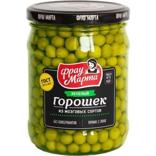 Фрау Марта Овощные консервы Горошек зеленый из мозговых сортов, 460 г