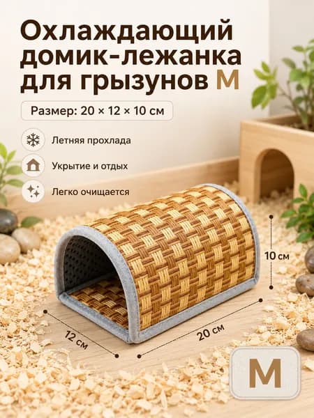 Прохладное укрытие для хомяков из бамбука, размеры S и M, для охлаждения летом