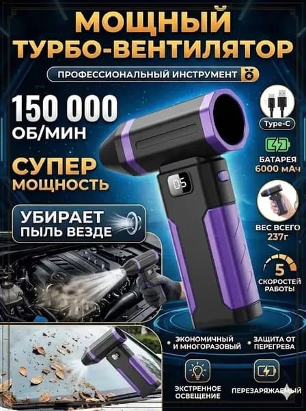 Воздуходувка - пылесос портативная аккумуляторная, Ветродуйка с функцией пылесоса / Воздуходувка для компьютера, Турбовентилятор