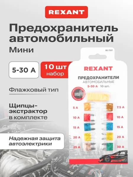 Предохранители автомобильные флажковые REXANT, набор 10 штук