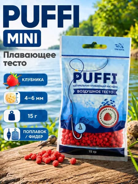 Плавающая насадка PUFFI MINI (4-6 мм), Клубника - воздушное тесто для рыбалки, карась, карп, фидер, поплавок, донка