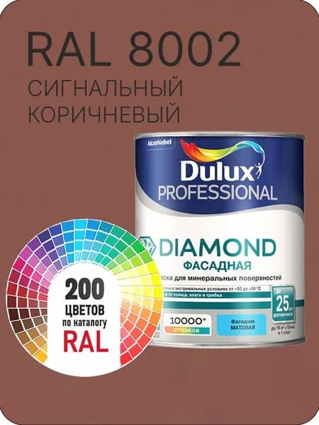Краска для минеральных и деревянных фасадов Dulux Diamond цвет сигнальный коричневый Ral 8002 0.8 л.