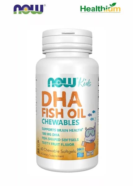 NOW Kids DHA Chewable 100мг 60 софтгель капсул, Нау ДГК 100 Омега-3 для детей нау