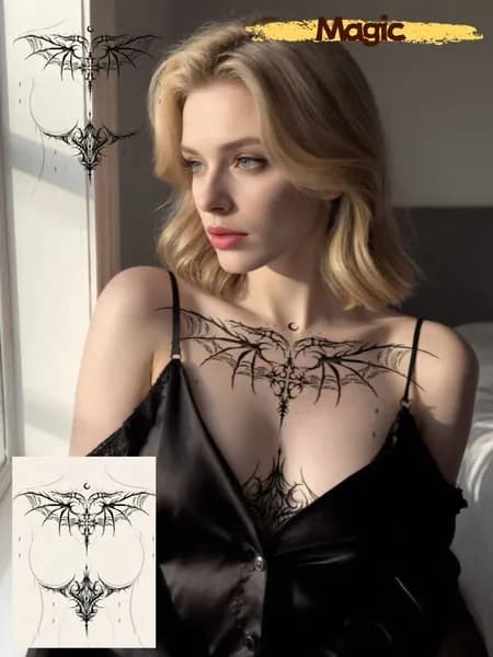 Тату-наклейки на основе растительного сока в стиле Sexy Hot Wife. Водостойкие и долговечные; подходят для нанесения на живот и грудь.