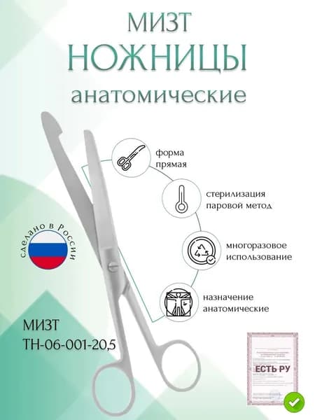 Ножницы анатомические прямые, 205 мм (Н-1р), МИЗТ