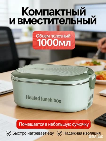 Электрический ланч бокс с подогревом, герметичный, с отделениями, 1200 мл