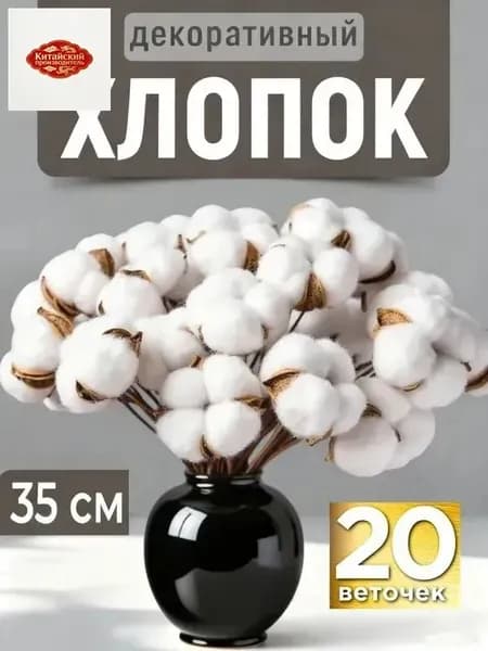 Сухоцветы Хлопок 35 см 20 шт белый