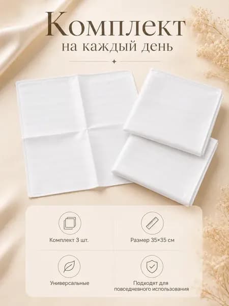 Носовые платки страйп-сатин 3 шт 35×35 см премиум ткань