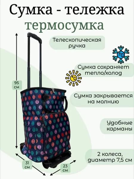 Сумка тележка хозяйственная с термосумкой на колесах