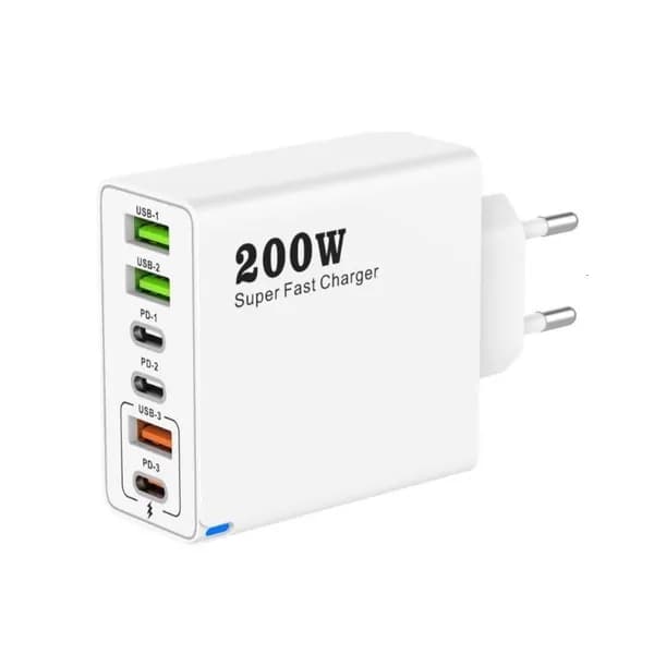 200W зарядное устройство с 3 портами USB PD, Белый - EU