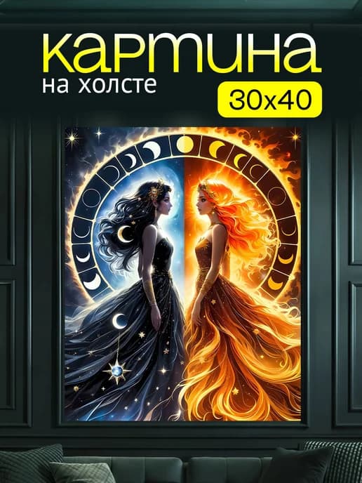 Картина на холсте для интерьера Знак Зодиака Близнецы 30х40