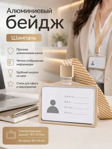 Бейдж на шею для пропуска вертикальный металлический