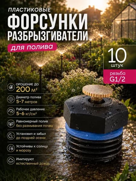 Форсунки дождеватели для полива пластиковые G1/2, разбрызгиватели для сада, 10 шт
