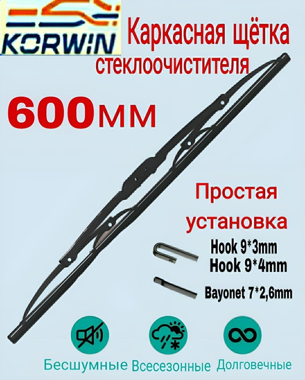 KORWIN Щетка стеклоочистителя Каркасная, арт. KWUF0124, 60 см