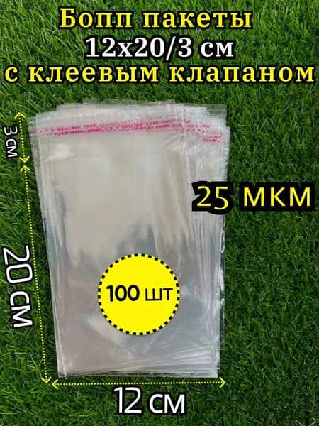 Пакет с клеевым клапаном 12х20 см, 100 шт, 25 мкм