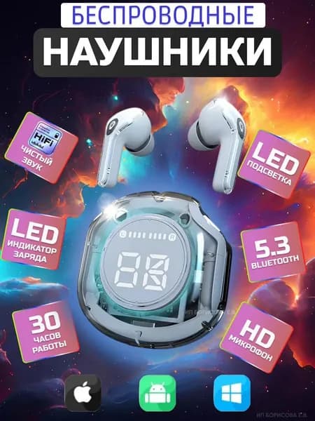 Наушники беспроводные с микрофоном, Bluetooth, USB Type-C, синий