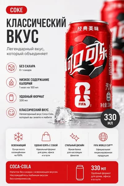 Газированный напиток Coca Cola FiFa 2026 Китай