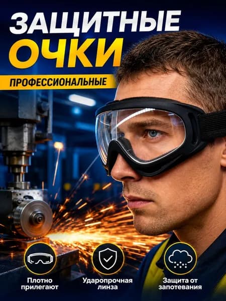Очки защитные, цвет: Прозрачный, 1 шт.
