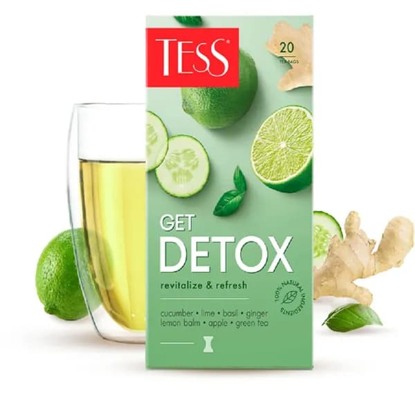 Чай в пакетиках травяной TESS Get DETOX (Гет Детокс) с ароматом лайма и свежего огурца, 20 пак.