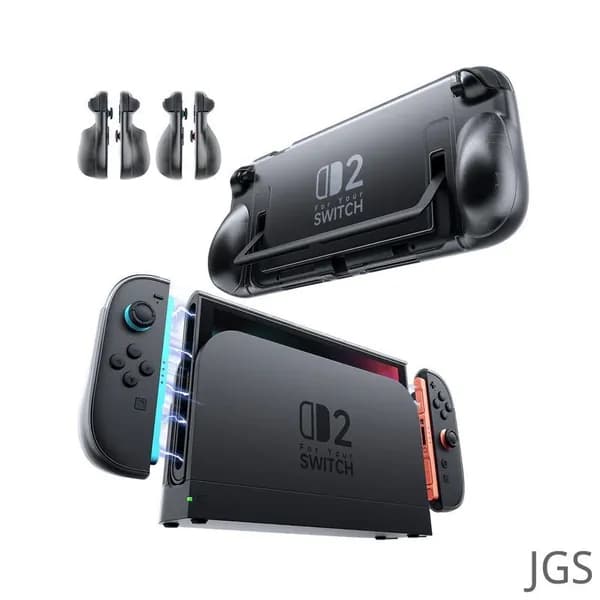 Чехол для Nintendo Switch 2 (чёрный), с полной защитой Joy Con, 2 вида накладок (4 шт.) для игровой приставки Нинтендо Свитч 2 - PC0117